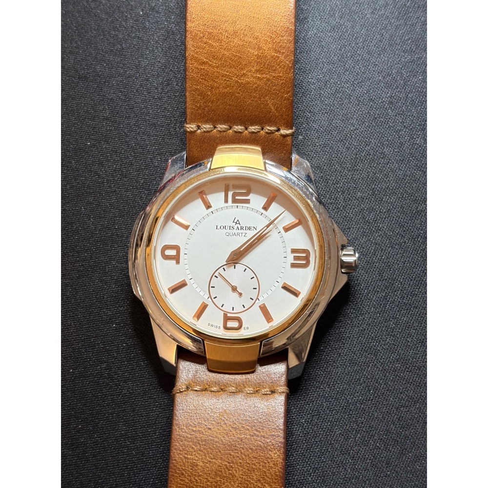 Louis Arden Quartz Watch Mens‎ Brown Leather Strap LA2047M Luxury Casual